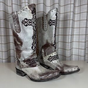 Old Gringo Women's Krusts 13" Silver and Chocolate Studded Leather Boots